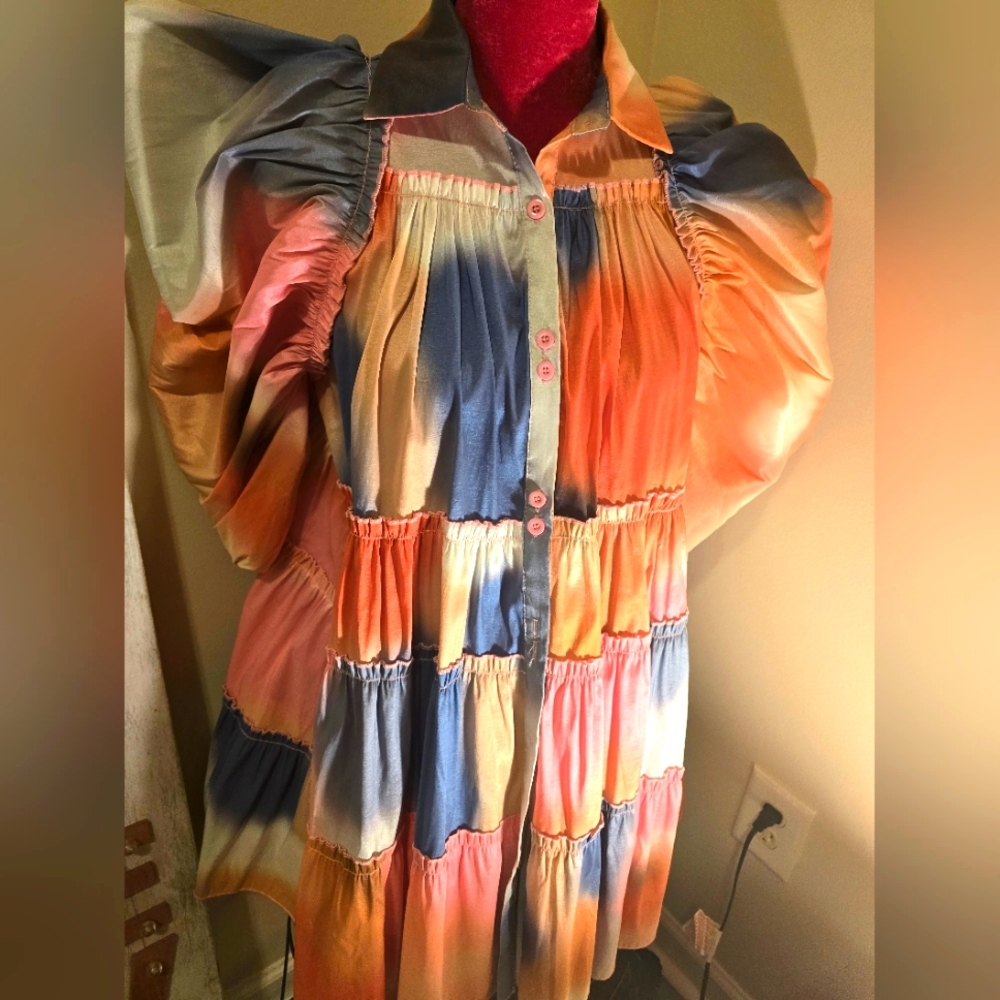 Colorful Puff Sleeve Dress